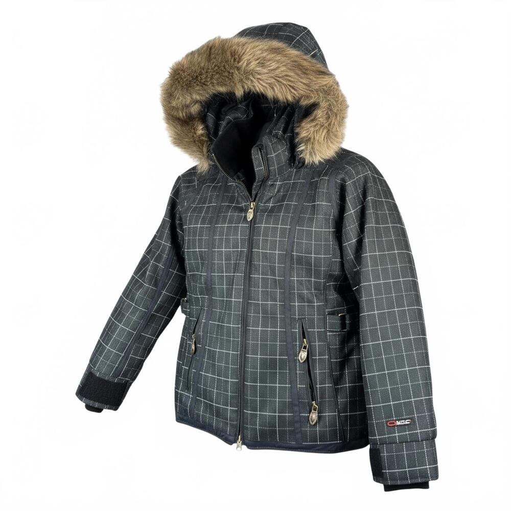 Obermeyer Dolly Black Plaid Faux Fur Hooded Ski Snow Jacket Women's Size 4‎